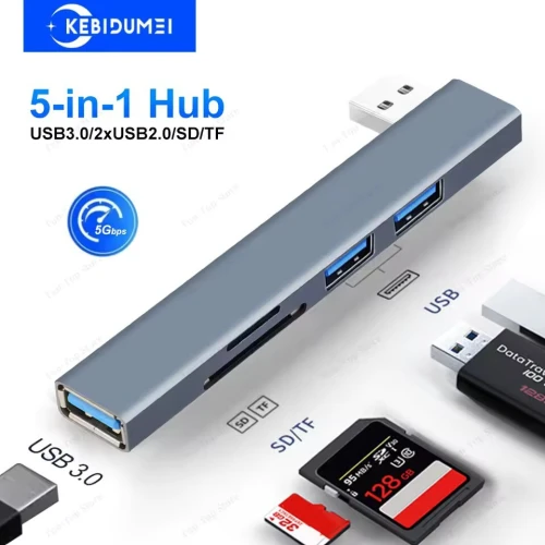 Hub USB 3.0 5 en 1, 1 x USB 3.0 + 2 x USB 2.0 + SD + TF Transmission 5Gbps Multiplateformes