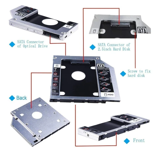 Rack Caddy de second disque dur SSD/HDD pour ordinateur portable 9.5mm