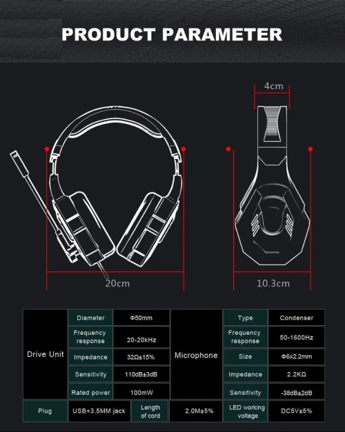 Casque Gaming avec Microphone Anti-bruit pour PC USB + 2 JACK 3.5 GT94 OVLENG