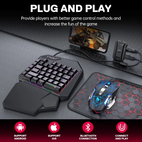 Kit Mobile Gaming 5en1 Clavier & Souris & Tapis de Souris & Convertisseur et support TF950 T-WOLF