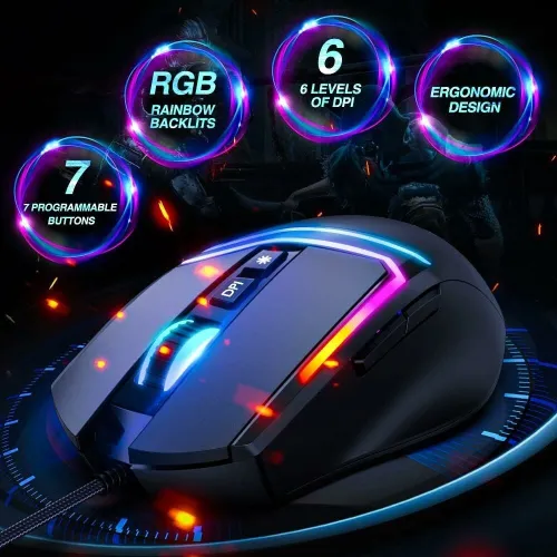 Souris Gaming Optique Filaire USB Rétro-Éclairage 7 Boutons RGB,Programmable, GM-414 XTRIKE ME