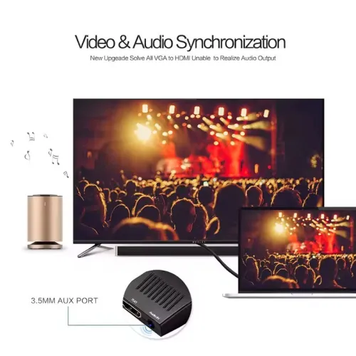 Adaptateur Convertisseur VGA (Male) + Audio (Femelle) vers HDMI 1080P (Femelle)