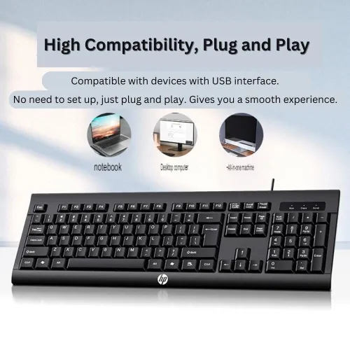 Combo clavier et souris de jeu filaires USB HP KM100 pour ordinateurs de bureau et portables - Noir