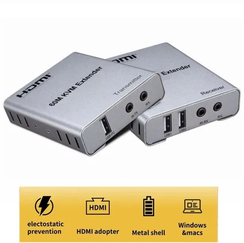 Extenseur HDMI KVM USB Souris & Clavier avec Audio à 60m par Câble Réseau RJ45