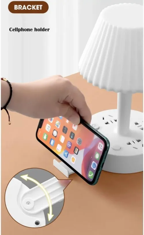 Lampe Veilleuse pour Chevet & Bureau avec Prises Secteur et Ports USB, Câble Secteur à 1.8m 