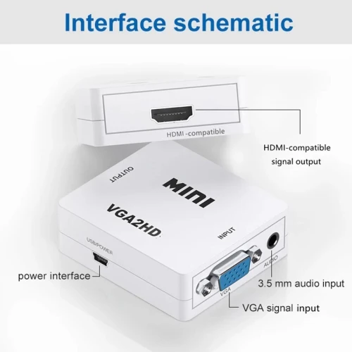 Convertisseur Mini VGA + Audio vers HDMI HD 1080p Multiplateformes