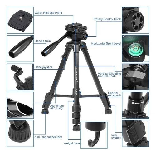 Trépied Pro pour Appareil Photo avec Tête d'Amortissement Fluide Tridimensionnelle 360 Degrés VCT-668 Yunteng