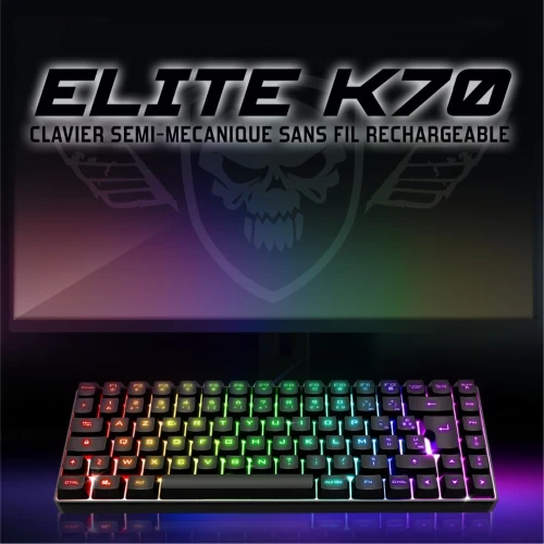 Clavier Gamer Semi Mécanique Bluetooth 5.0/Sans Fil 2.4 Ghz ELITE K70 CLA-EK70RF Spirite Of Gamer