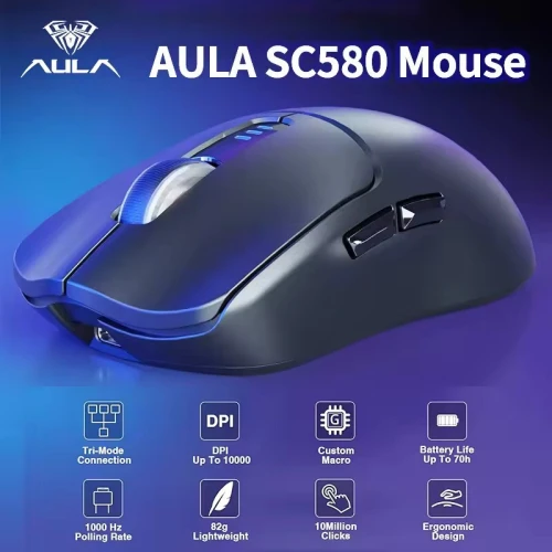 Souris Gaming Professionnel Tri-mode BT 5.0, 2.4G, Filaire jusqu'à 10000DPI Rechargeable SC580 AULA