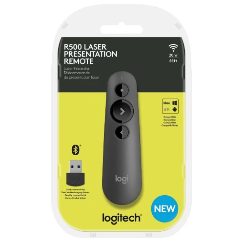 Logitech R500, Télécommande de Présentation Laser Sans Fil Haute Précision USB & Bluetooth