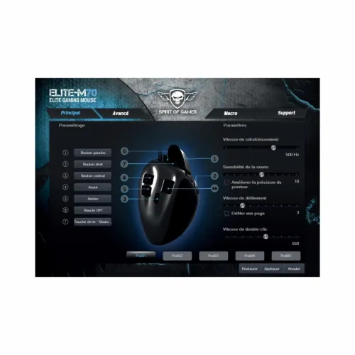 Souris Gaming Professional Programmable USB 4000 DPI Max 8 Boutons ELITE-M70 Spirit of Gamer 