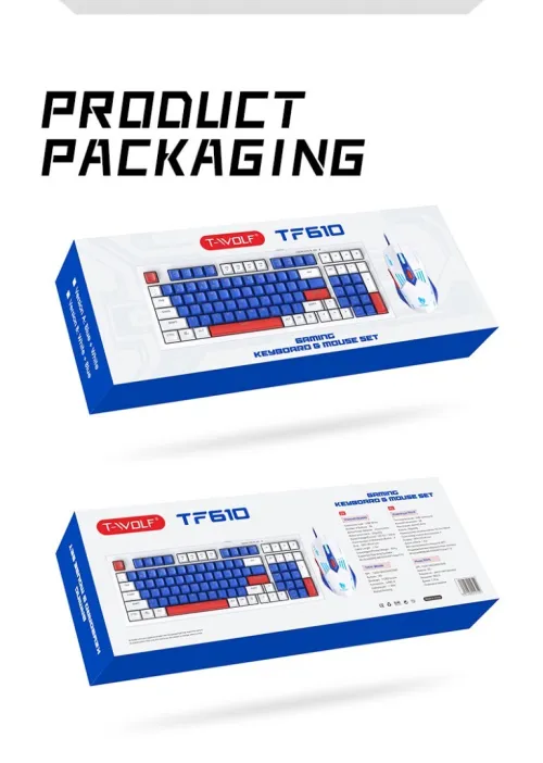 Pack Gaming 2 en 1 - Clavier 98 Touches + Souris Haute Précision 6 Boutons 3600 DPI TF610 T-Wolf