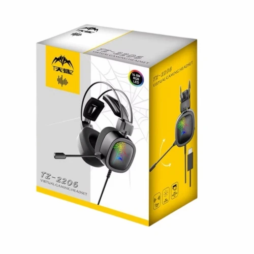 Casque Gaming eSports USB 7.1 Virtual Surround Sound RGB avec Microphone Anti-Bruit Flexible TZ-2206