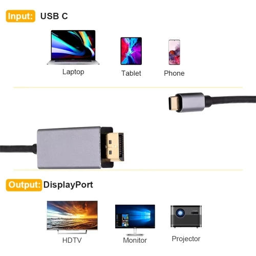 Cable USB Type C vers DisplayPort (DP) 8K 1.8 m 
