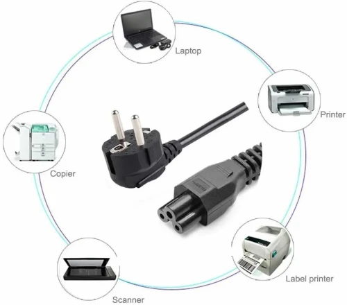 Cable d'Alimentation pour PC Ø 3x0.75mm2 1.2m Format Trèfle (Prise EU Type E vers IEC320C5)