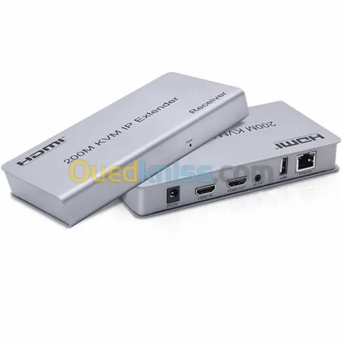 Extension HDMI KVM USB Souris & Clavier 200M par Câble Réseau RJ45,  RX + TX 1080P , Contrôle IR 