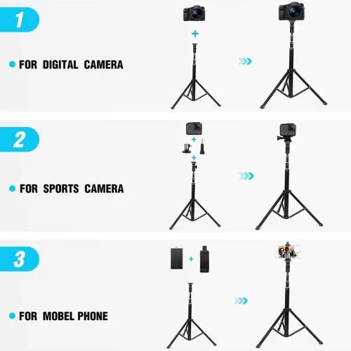 Trépied Perche pour Mobile, Go Pro & Caméra avec Support de Clip de Téléphone Z02