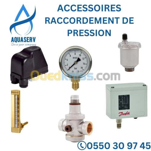 Raccordements de pression - Manomètres|Thermomètre|Régulateur de pression|Pressostat|Purgeur