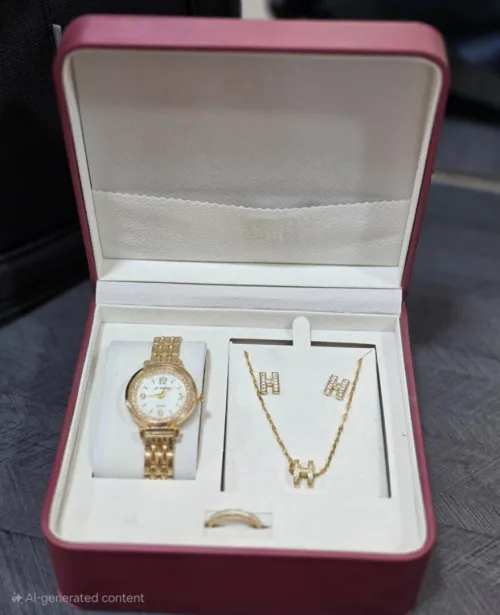 Coffret Cadeau Femme  Montre & Bijoux Lettre H Doré 