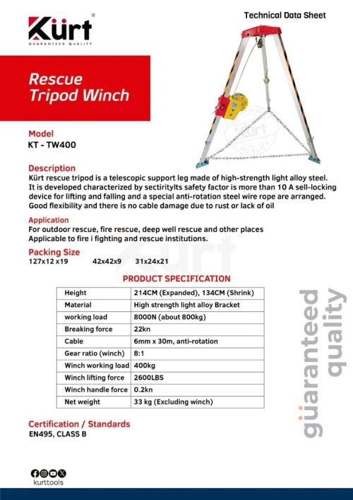 Trépied de sauvetage / Rescue tripod winch KURT