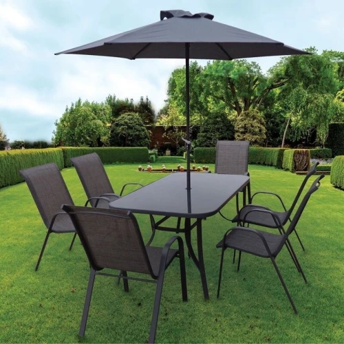 Table de jardin de 6 chaises avec parasol (importation 1er choix)