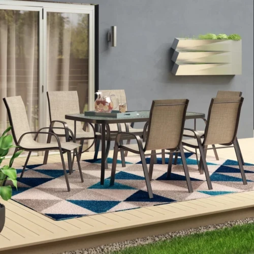 Table de jardin de 6 chaises avec parasol (importation 1er choix)