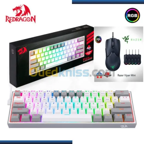Bundle CLAVIER Redragon K617 Red Switch + SOURIS RAZER VIPER MINI GAMING