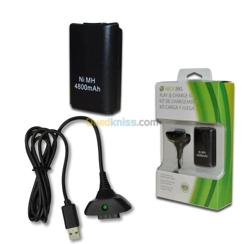 KIT Batterie 4800 MAH & Chargeur Manette XBOX 360 Noir