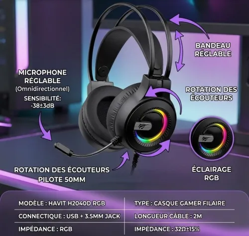 CASQUE GAMER GAMENOTE HAVIT H2040D RGB
