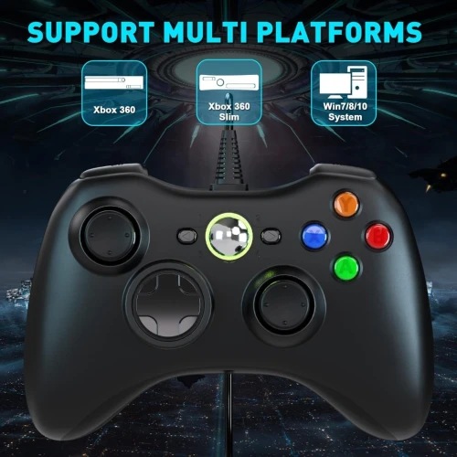 Manette Xbox 360 Filaire, USB Manette du Contrôleur de Jeu Filaire avec Double Vibration 