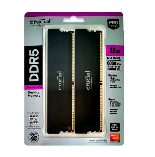 RAM Crucial Pro DDR5 6000 MHZ 32 GB ( 2 x 16GB ) INTEL XMP AMD EXPO CL36