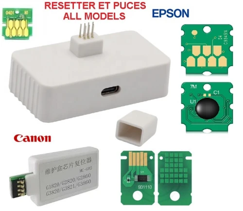 RESETTER ET PUCES BOITE EPSON C9345 T04D1/CANON MC-G01 MC-G02 MC-G03 MC-G04 MC-31 MC-10 MC-07 L11050