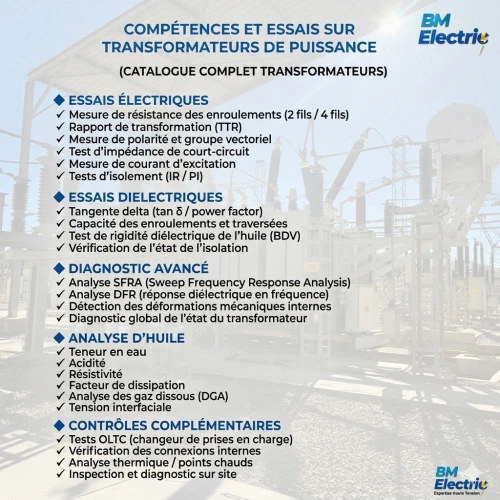 Tests et essais de transformateurs électriques industriels