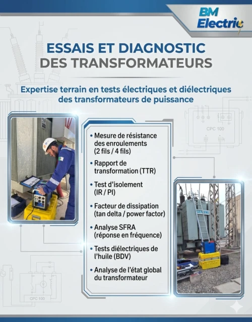 Tests et essais de transformateurs électriques industriels