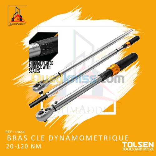CLÉ DYNAMOMÉTRIQUE AVEC BRAS EXTENSIBLE 20-120NM TOLSEN