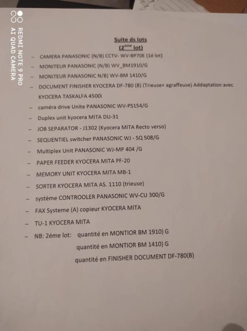 Lot des consommables plusieurs marques d'origine Panasonic Ricoh kyocera mita les finisher 