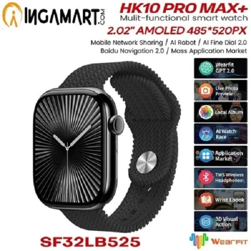 HK10 PRO MAX+ Smartwatch 2.02 Inches AMOLED Screen 3D Stereoscopic Menu View Baidu Navigation