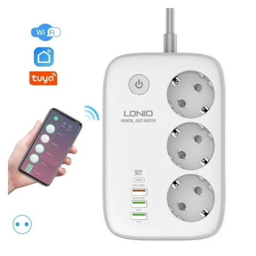 Ldnio Multiprise Wifi Intelligent - 3 ports AC universels 1 PD + 1 QC3.0 + 2 ports USB, 2500W 10A
