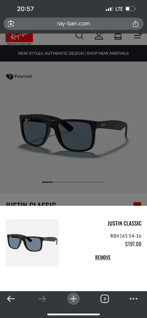Lunettes de soleil Ray-Ban Justin RB 4165 (622/2V)