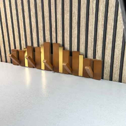 Porte-Manteau Mural Design Piano en Bois avec Touches Dorées - علاقة ملابس خشبية معلاق ملابس خشبي