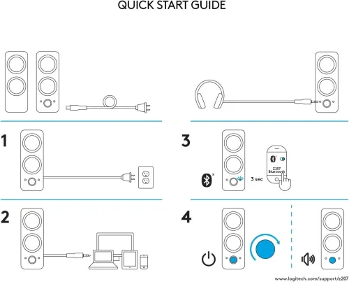 Logitech Z207 Système de Hauts-Parleurs Bluetooth pour PC, Son Stéréo 10W 