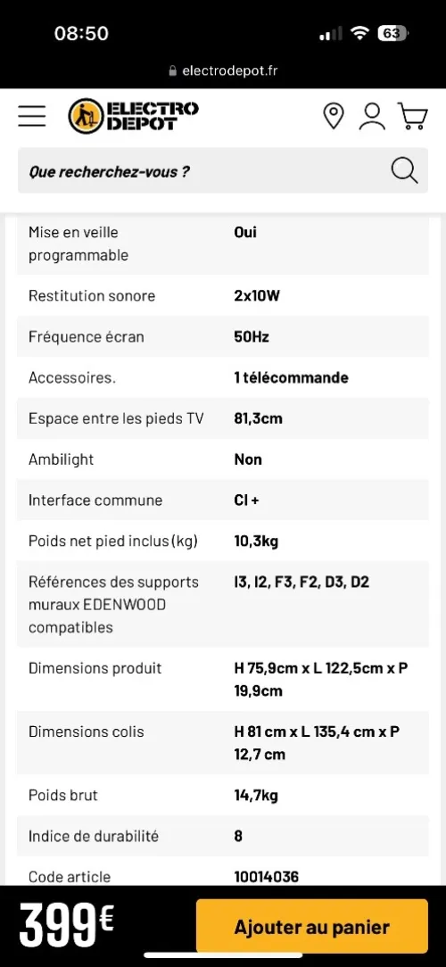 Télé Samsung 55 pouces