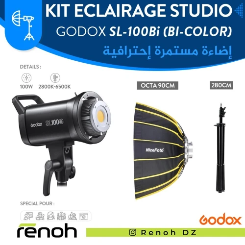 Kit Eclairage Studio GODOX SL100Bi (Octa Nicefoto 90cm)