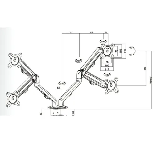 Support pour 2 écrans 3D Support d'écran à double bras 14-27 pouces