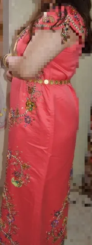 Gandoura perlage saumon ڨندورة