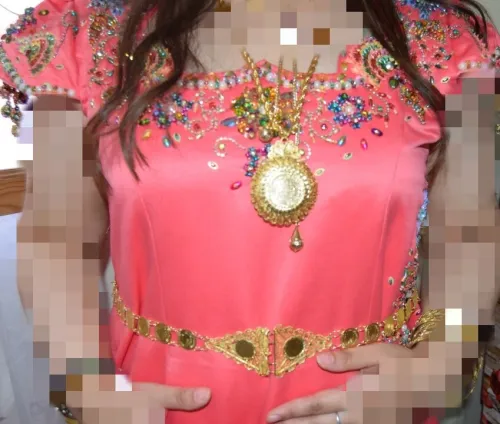 Gandoura perlage saumon ڨندورة