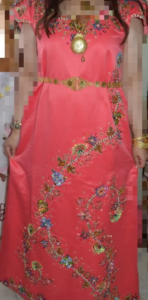 Gandoura perlage saumon ڨندورة