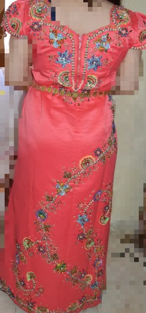 Gandoura perlage saumon ڨندورة