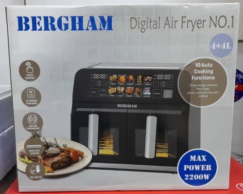 Promotion friteuse BERGHAM air fryer son huile deux bacs 8 litres 