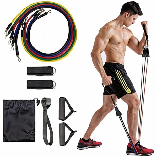 Cordes élastiques de musculation Ensemble de bandes pour sport 11Pcs (5Kg-45Kg) طقم التدريب المنزلي